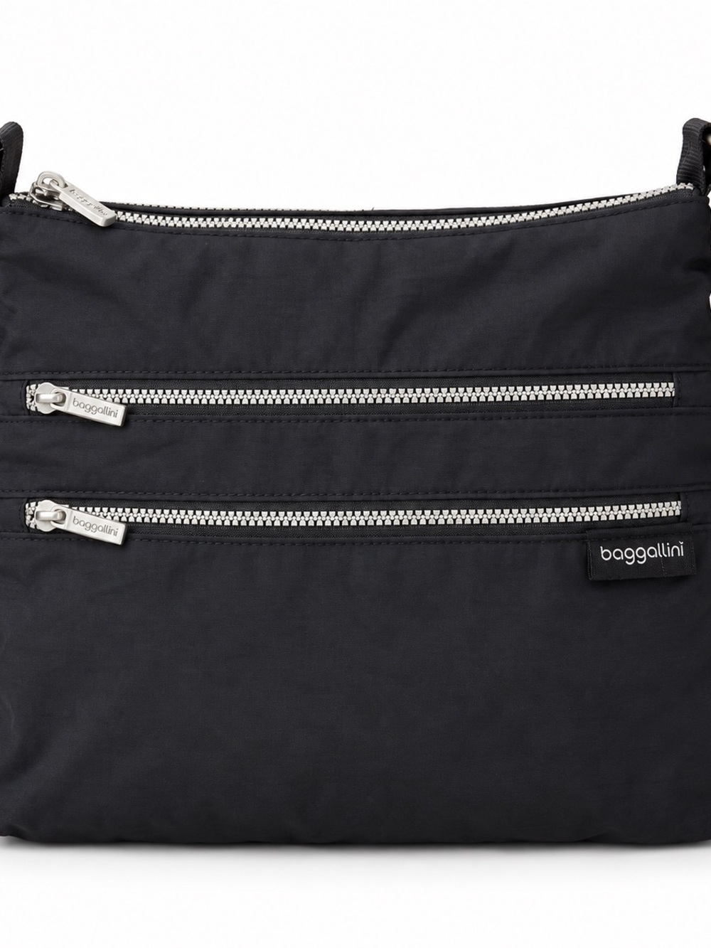 Baggallini Black Slim Triple-Zip Crossbody